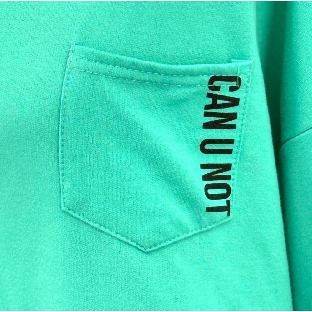 Rue 21 Womens Sweatshirt XL Green Blue Can You Not Sequins Spellout Colorblock - Picture 2 of 8